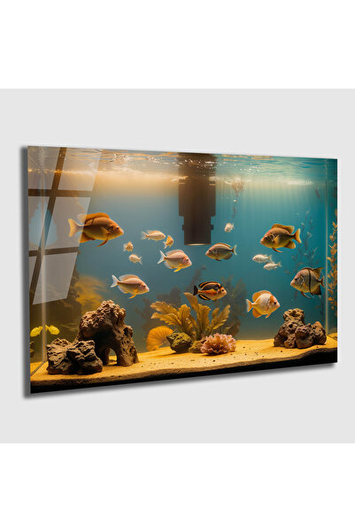 Genel Markalar Akvaryum Balık Cam Tablo - Dekoratif Cam Tablo,  Duvar Dekoru Hediyelik Büyük Tablo