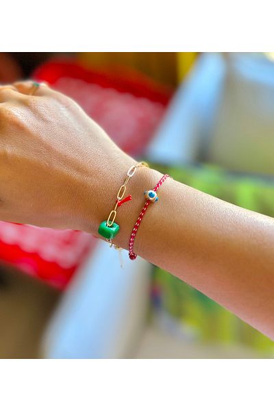 Atelier Çağla Double Evil Eye Bead Thin Nail Bracelet Combination