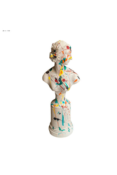 SNM Home Decoration SNM HOME DECORATİON- Lafayette Sütunlu Beyaz Popart Büyük Boy Büst Heykel Obje 44x18 Cm