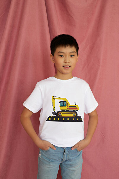 Bubuga Erkek Çocuk %100 Pamuk Premium İş Makinesi Baskılı Kısa Kol Tshirt