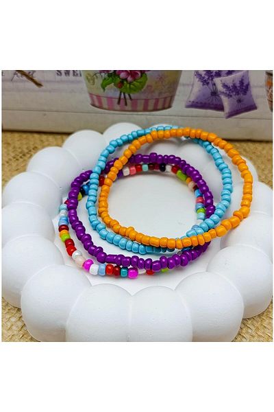 Bijustore 4 Pieces Cut Beaded Women's Anklet - Mixed Rank