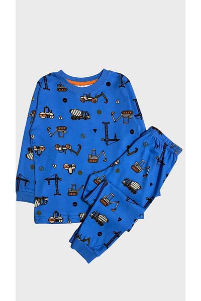 elmas kids Set de pijamale de iarnă cu mânecă lungă, 100% bumbac, albastru, pentru băiat