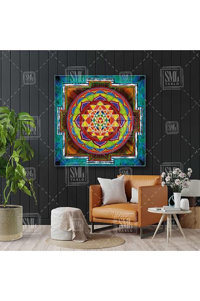 SML TABLO Life Circumpunct Flower of Life Geometrie sacră Sri Yantra Hinduism Pictură pătrată pe pânză