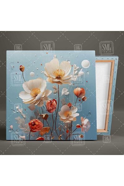 SML TABLO Buchet de flori albe și roșii margarete Pictură decorativă pătrată pe pânză