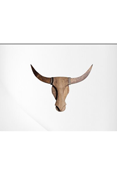 hü ma tasarım ve aksesuar BullCow Pilli Sarıçam Ahşap Boğa Kafası Dekoratif Aplik Avize Duvar Dekoru (Peri LED li)