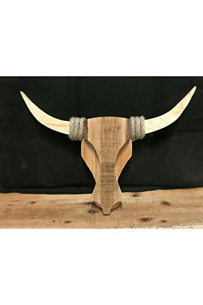 hü ma tasarım ve aksesuar BullCow Pilli Sarıçam Ahşap Boğa Kafası Dekoratif A...