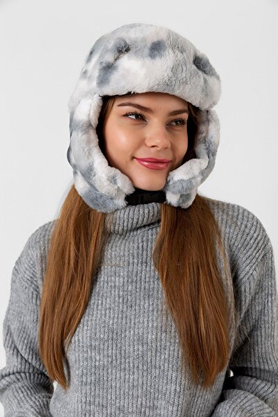 FELLMENS Clip-On Plush Tie-Dye Gray Pilot Hat Beanie