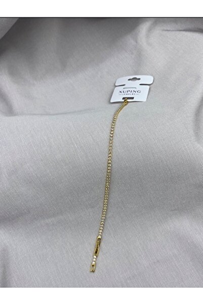 STAİNLES Pirinç Xuping 2mm Gold Su Yolu,kararmaz Kadın Bileklik 17 2 Cm