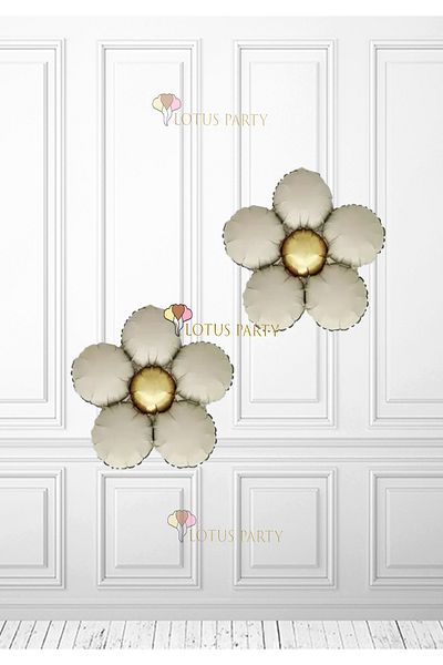 LOTUS PARTY 4 Years Old Brown Numeral - Cream Daisy Foil Gold Banner Retro Balloon Party Set