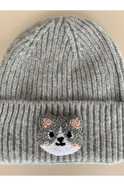 byebruketenci Gray Wool Child-Young Beret Cat Punch Figured Gift