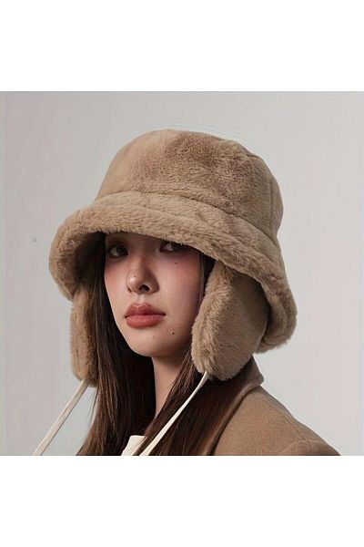 MARBERRY Барета с плюшена пилотска шапка тип камила