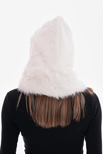 Luminos Butik White Plush Hat with Neck Tie and Scarf - Faux Byn04