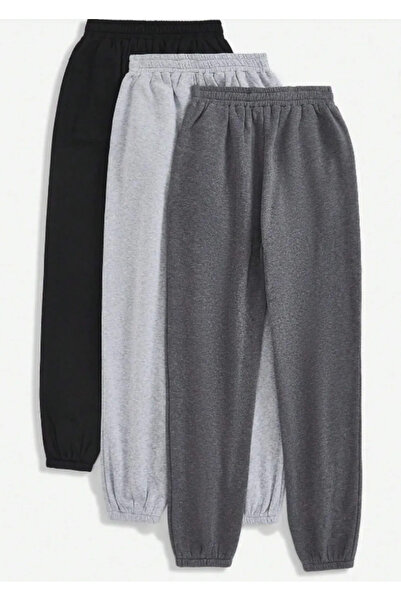 BAWALLİ Women's 3-Pack Jogger 3 Thread Rastrian Sweatpants High Waist 100% Cotton