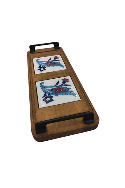 KATREMİA Mia-Tulip Seal Tile - Wooden Baked Beech Tray 14*40 cm