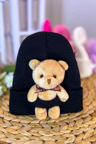 MYZİ STORE Детска бебешка плюшена мечка черна шапка