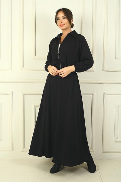 By Saygı Women's Zippered Front Jacket Elastic Waist Long Skirt 2-Piece Set