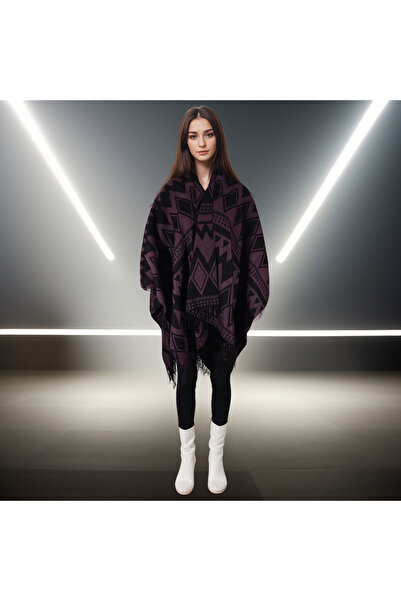 Siesta Fashion Kışlık Kadın Panço - Otantik Desenli