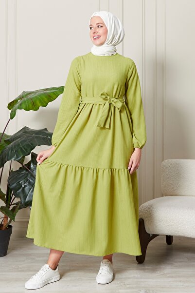 BRN Φόρεμα με λαδί πράσινο χιτζάμπ - Σχέδιο με ελαστικά μανίκια και ζώνη στη ...