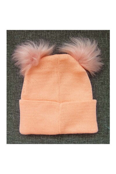 MYZİ STORE Unisex Baby Yavruağzi Fur Pompom Knitwear Beanie