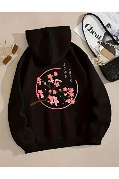 caddekombin Φούτερ με κουκούλα με στάμπα με κλαδιά λουλουδιών, άνετη εφαρμογή, 2 κλωστές, με τσέπες