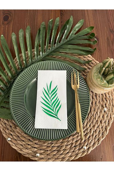 kidspartim Green Gilded White Leaf Patterned Napkin Set of 16