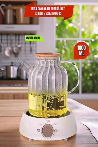 Open Home Concept Lemonade Vakumlu Bambu Kapaklı Isıya Dayanıklı Borosilikat ...