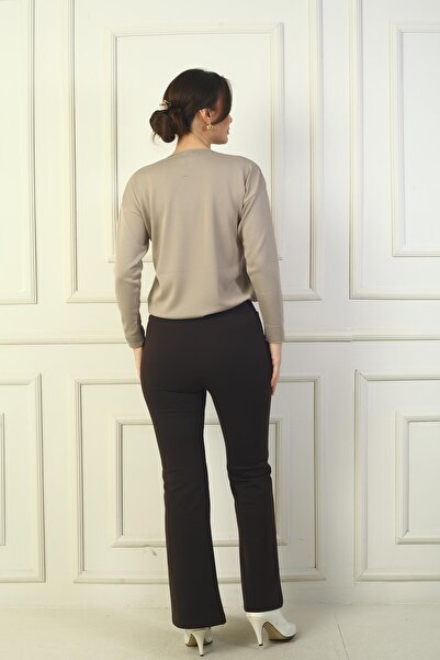 By Saygı Women's Elastic Waist Side Pocket Spanish Striped Steel Trousers