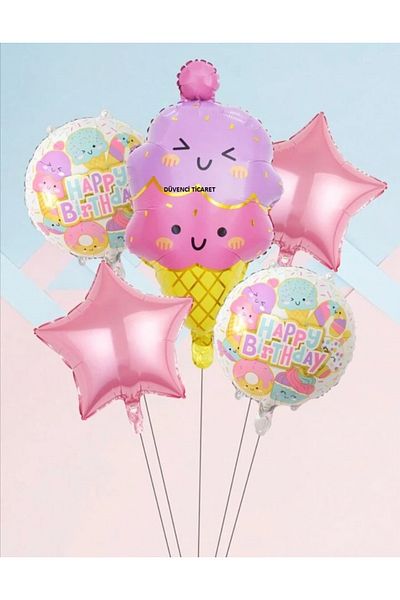 DÜVENCİ TİCARET 5-Piece Ice Cream Figured Balloon Set