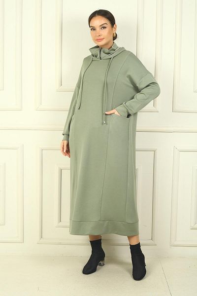 By Saygı Rochie lungă pentru femei, cu fermoar, cu glugă, cu buzunare