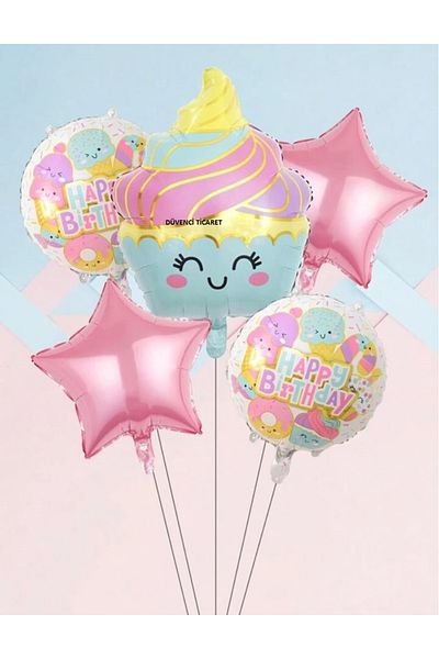 DÜVENCİ TİCARET 5-Piece Ice Cream Figured Balloon Set