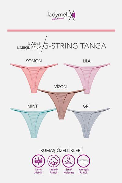 LadyMelex Women's Thong, Perfect Fall, g String Thong (S-M-L-Xl) 5 Pieces Lilac Salmon Gray Mint Mink, 100% Soft