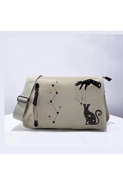 Touz Moda Gothic Cat Printed Unisex Beige Messenger Τσάντα