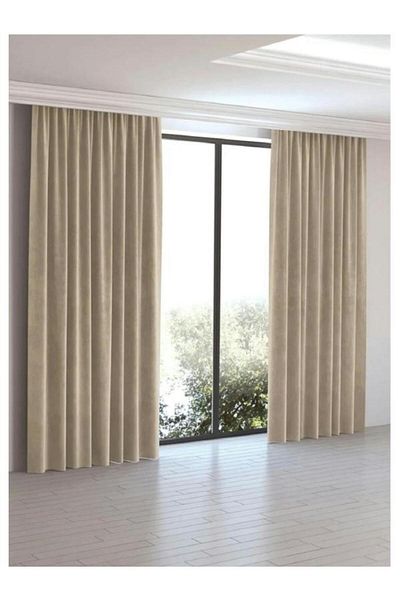Karasi Karesi Yiğit Curtain Beige Color Ekstrafor Gathered Island Background Curtain