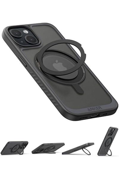 Anker MagSafe Phone Case for iPhone 16 Pro Max Case, Anti-Slip & Drop-Proof, 360° Ring Stand, Black
