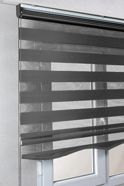 bizdenperde Etekli Antrasit Düz Zebra Kaliteli Güneşlik Stor Perde