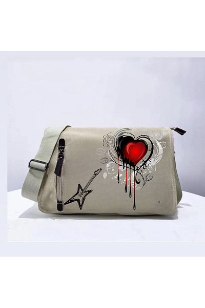 Touz Moda Τσάντα αγγελιοφόρου μπεζ Unisex με στάμπα Rock Heart