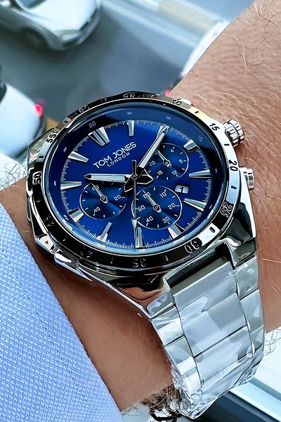 Tom Jones Original Men's Wristwatch Waterproof Silver Color Steel Cord Gift Wristband Gtje2098C1