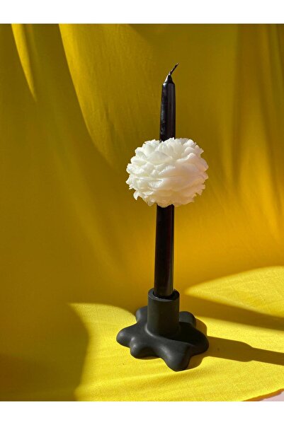 Loş Dükkan 1 adet Şakayıklı Siyah Şamdan Mum - Konsept Tasarım Ortası Çiçekli...