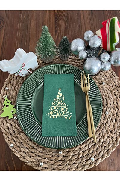 kidspartim Gold Gilded Green Pine Tree Napkin Set of 16