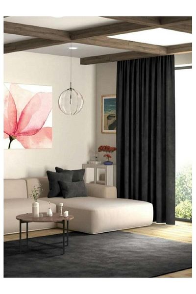Karesi Black Plain Extrafor Gathered Island Background Curtain