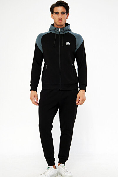 Marco Ferry Men's Black Front Zippered Hooded 3 Thread Raster Winter Tracksui...