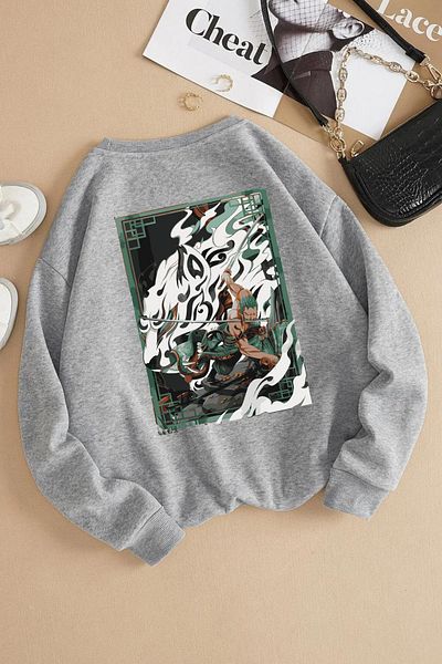 Massgai One Piece Roronoa Zoro Printed Unisex Oversize Sweatshirt - Суичър с кръгло деколте