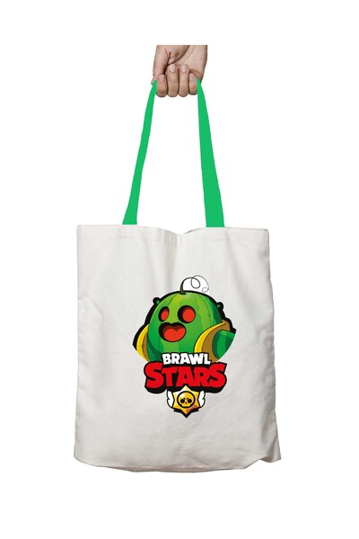 ART HEDİYE Brawl Stars Spike Washable Shoulder Bag with Green Handles