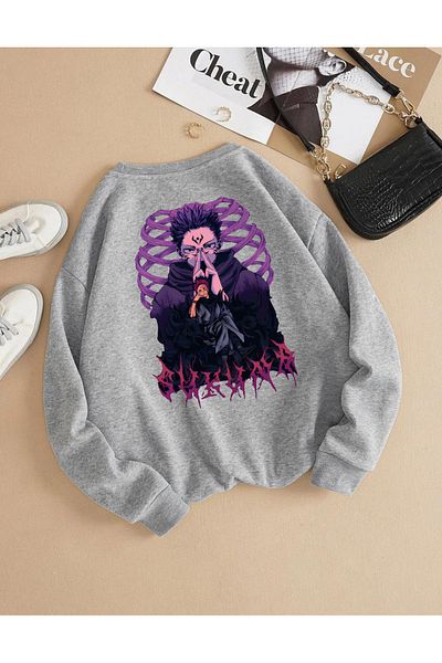 Massgai Unisex Jujutsu Kaisen Yuji Ithori Sukuna με στάμπα με λαιμόκοψη Oversize φούτερ με κουκούλα