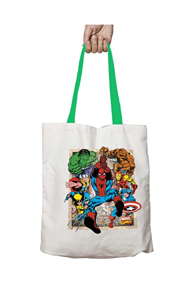 ART HEDİYE حقيبة كتف كابتن أمريكا مارفل هالك سبايدرمان قابلة للغسل بمقبض أخضر