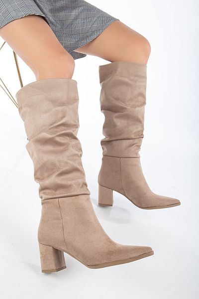 Hayalimdeki Ayakkabı Γυναικείες μπότες Lise-Britt Nude Suede Bellows με τακούνι