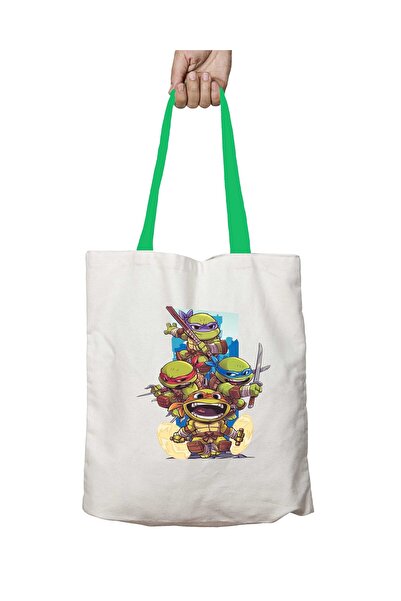 ART HEDİYE حقيبة كتف قابلة للغسل على شكل سلاحف النينجا مع مقابض خضراء
