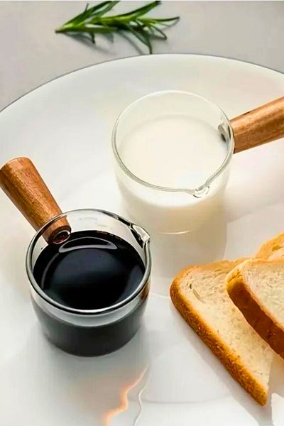 Woodcept Mika Mini Wooden Handle Sauce Bowl, Jam Bowl, Oil and Coffee Pot Set - 80 ml