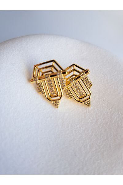 BHR AKSESUAR Gold Zircon Stone Earrings