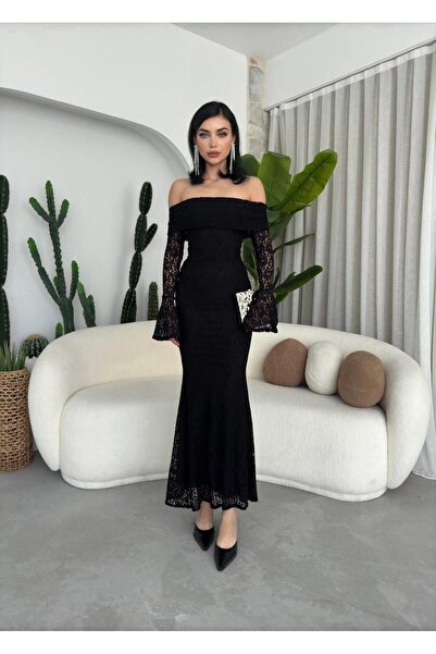 conconmoda Madonna Yaka Tasarım Dantel Elbise